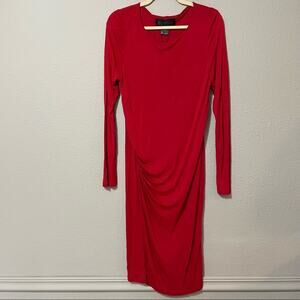 Kardashian Kollection Red Long Sleeve Side Ruching Bodycon Dress L
